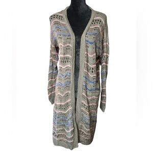 JW Style Knit Grey Pink & Blue Cardigan Sweater